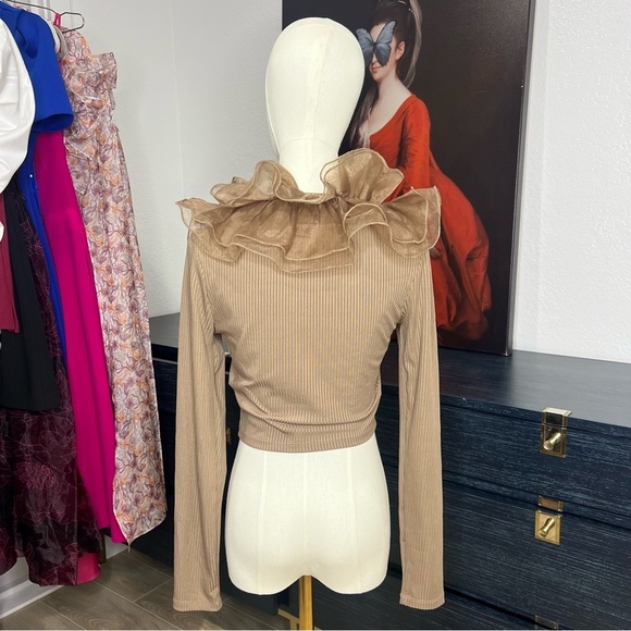 ZARA Ribbed Shirt With mesh collar - Picture 3 of 6